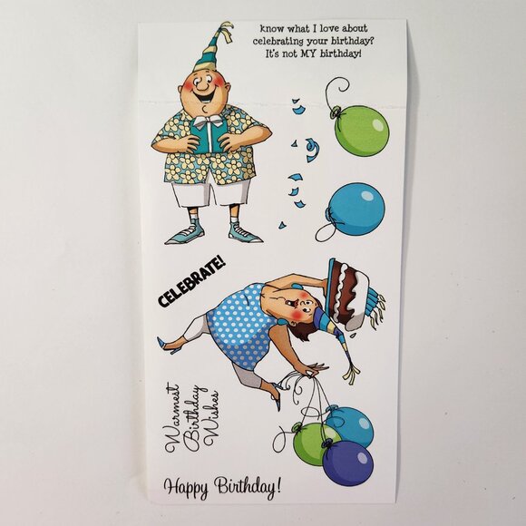 #63 Stamp Set Funny Lady Man Birthday Balloons Confetti - Picture 1 of 7